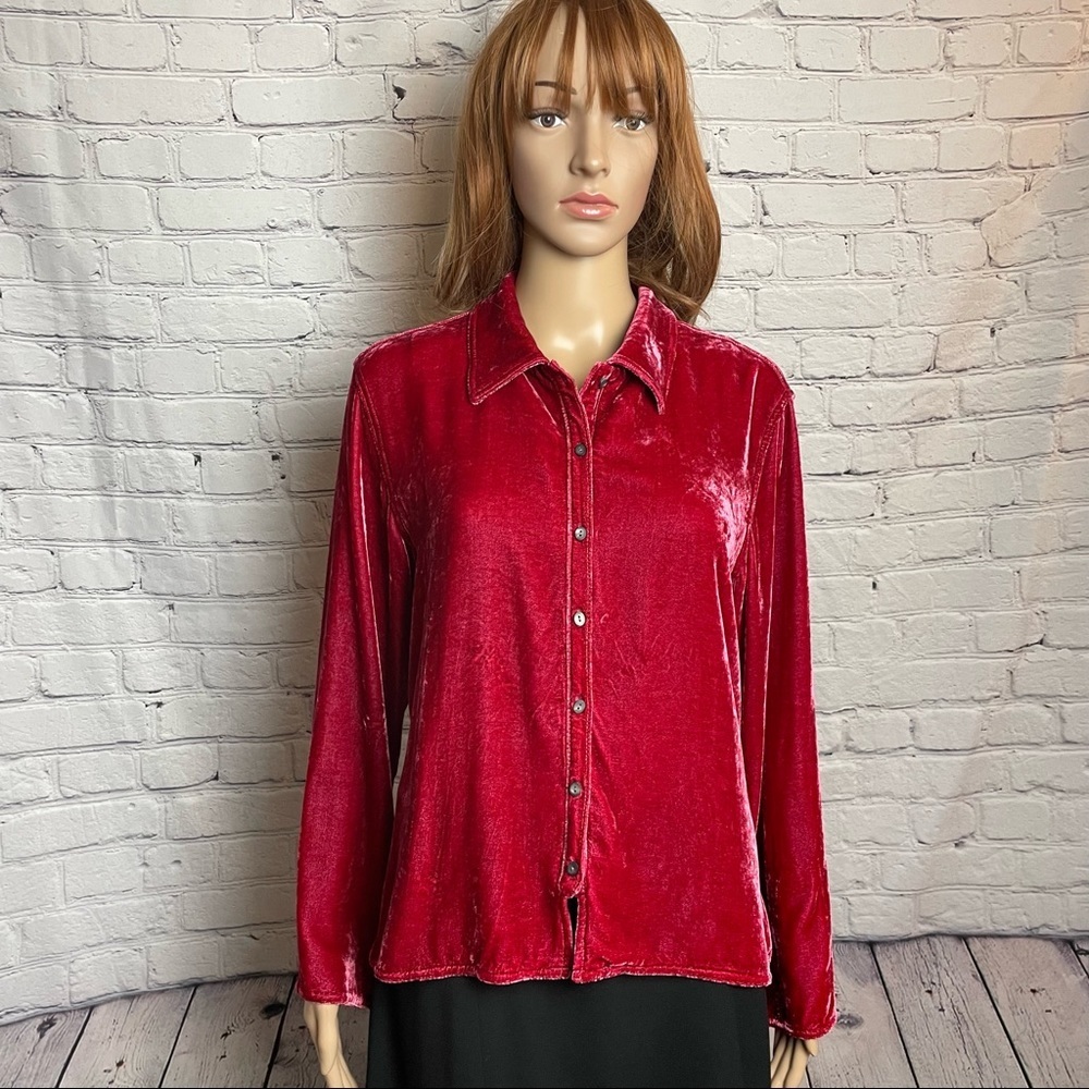J. Jill Velvet Red Shirt Silk Blend Blouse Size M Petite